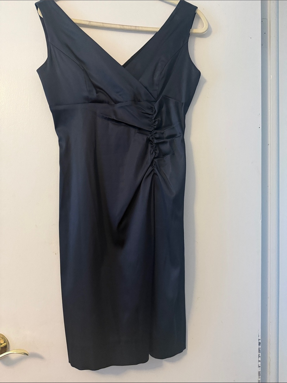 Donna Ricco Navy Sleeveless V-Neck Ruched Midi Dress